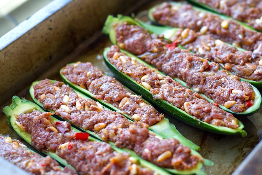 Stuffing zucchini with ground beef or lamb