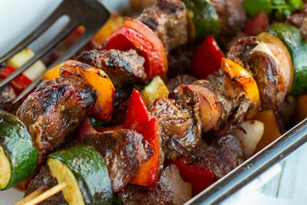 Kangaroo & Vegetable Skewers In Red Wine Marinade