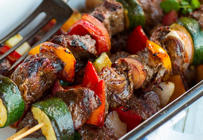 Kangaroo & Vegetable Skewers In Red Wine Marinade