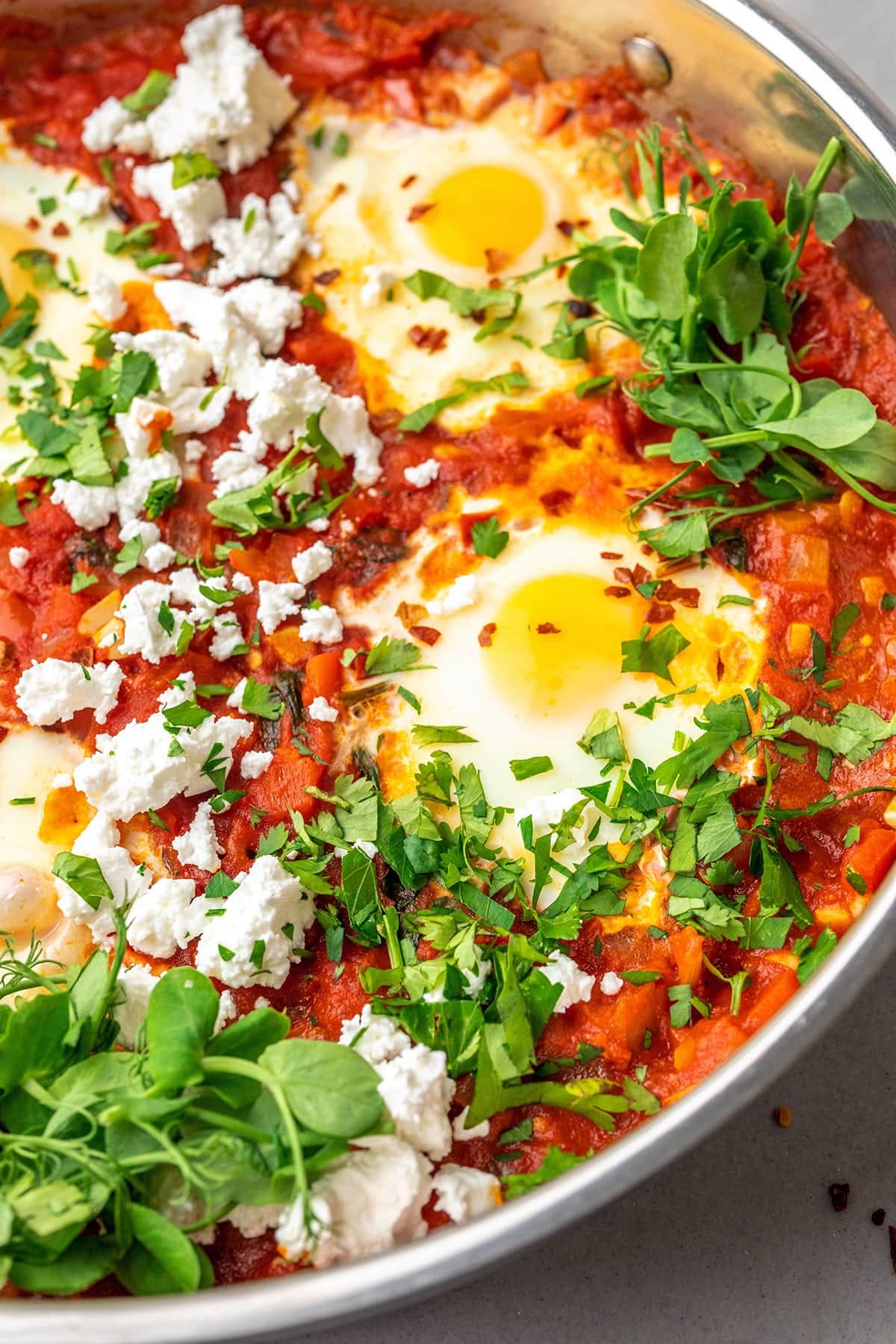 Moroccan eggs baked in spiced tomato sauce (shakshuka)
