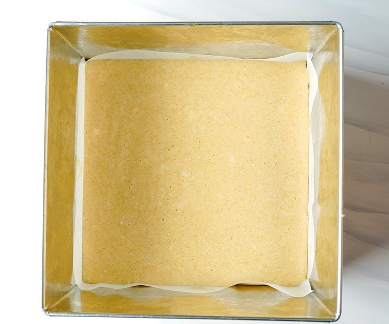 Lemon slice batter in a cake pan