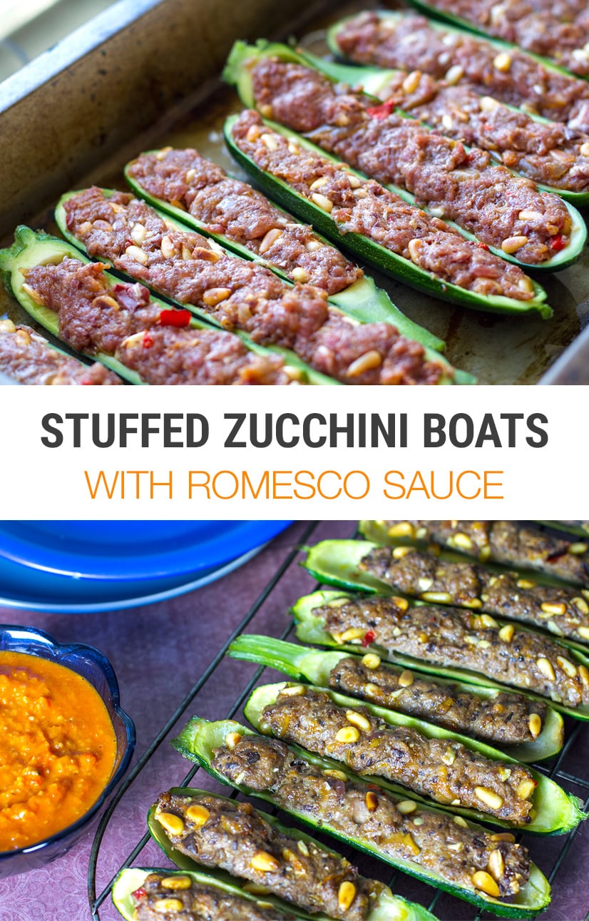 Lamb Stuffed Zucchini Boats With Romesco-Inspired Sauce | Paleo, Whole30, Keto, Gluten-free | Can be made with ground beef, chicken or turkey