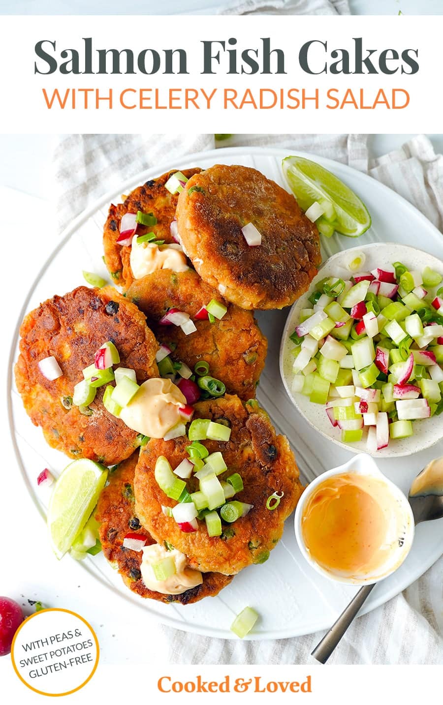 Salmon Cakes With Sweet Potatoes & Peas