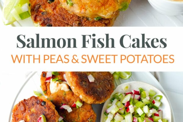 Salmon Fish Cakes With Sweet Potatoes & Peas