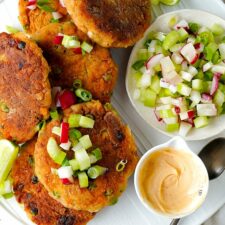 Salmon Fish Cakes With Sweet Potato & Peas