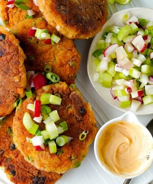 Salmon Fish Cakes With Sweet Potato & Peas