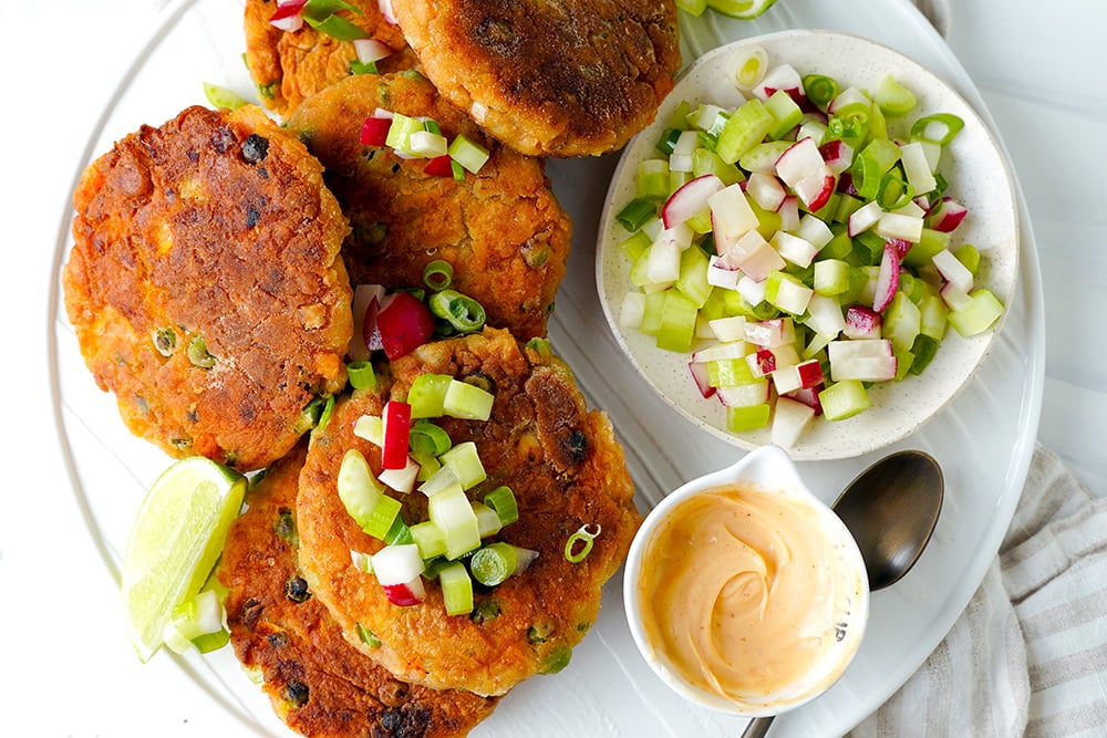 Salmon Fish Cakes With Sweet Potato & Peas