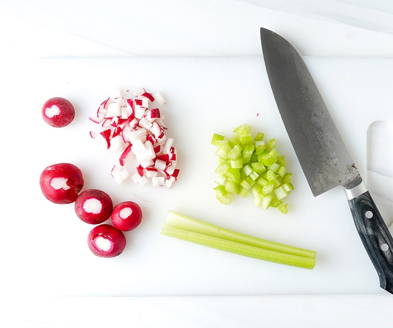 cut up radish and celery