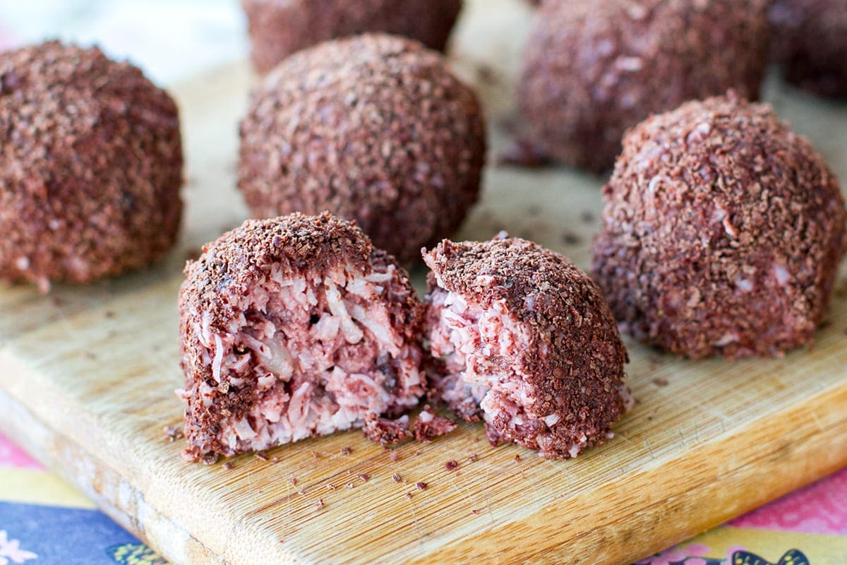 Cherry coconut chocolate truffle bliss balls