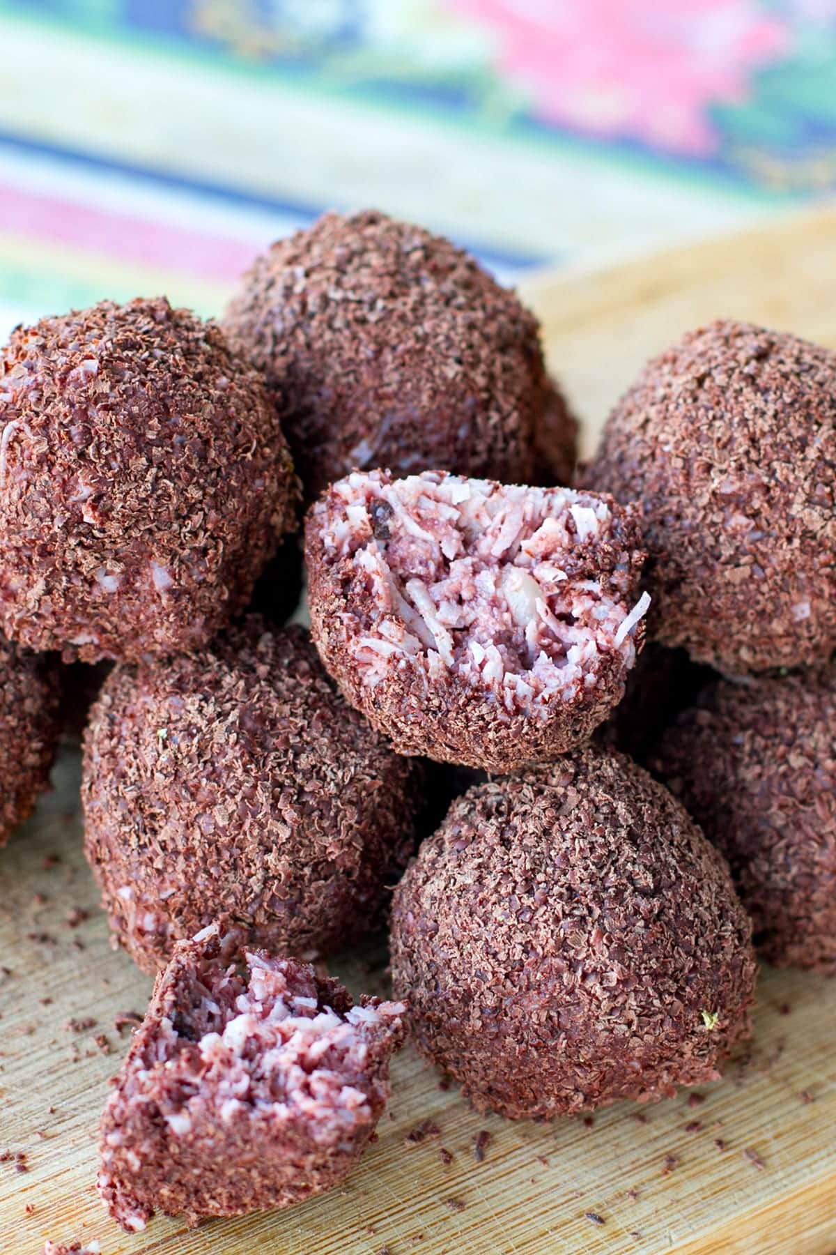 Cherry ripe bliss balls close up