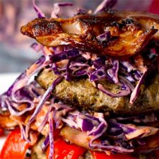 Mustard Beef & Bacon Burgers with Red Cabbage Slaw (Paleo, Whole30)