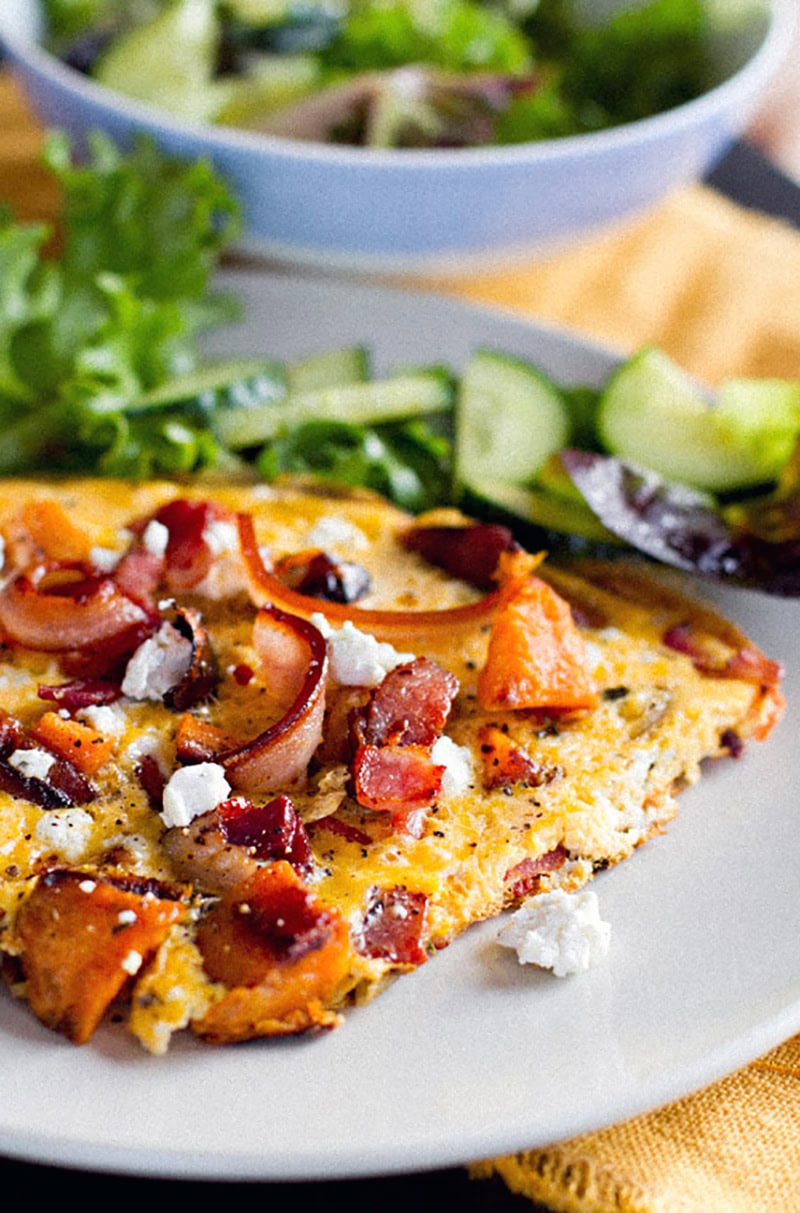 Sweet Potato Omelette With Crispy Bacon & Goat's Cheese