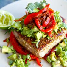 Tuna Steaks With Mexican Spices, Red Peppers & Avocado Salsa