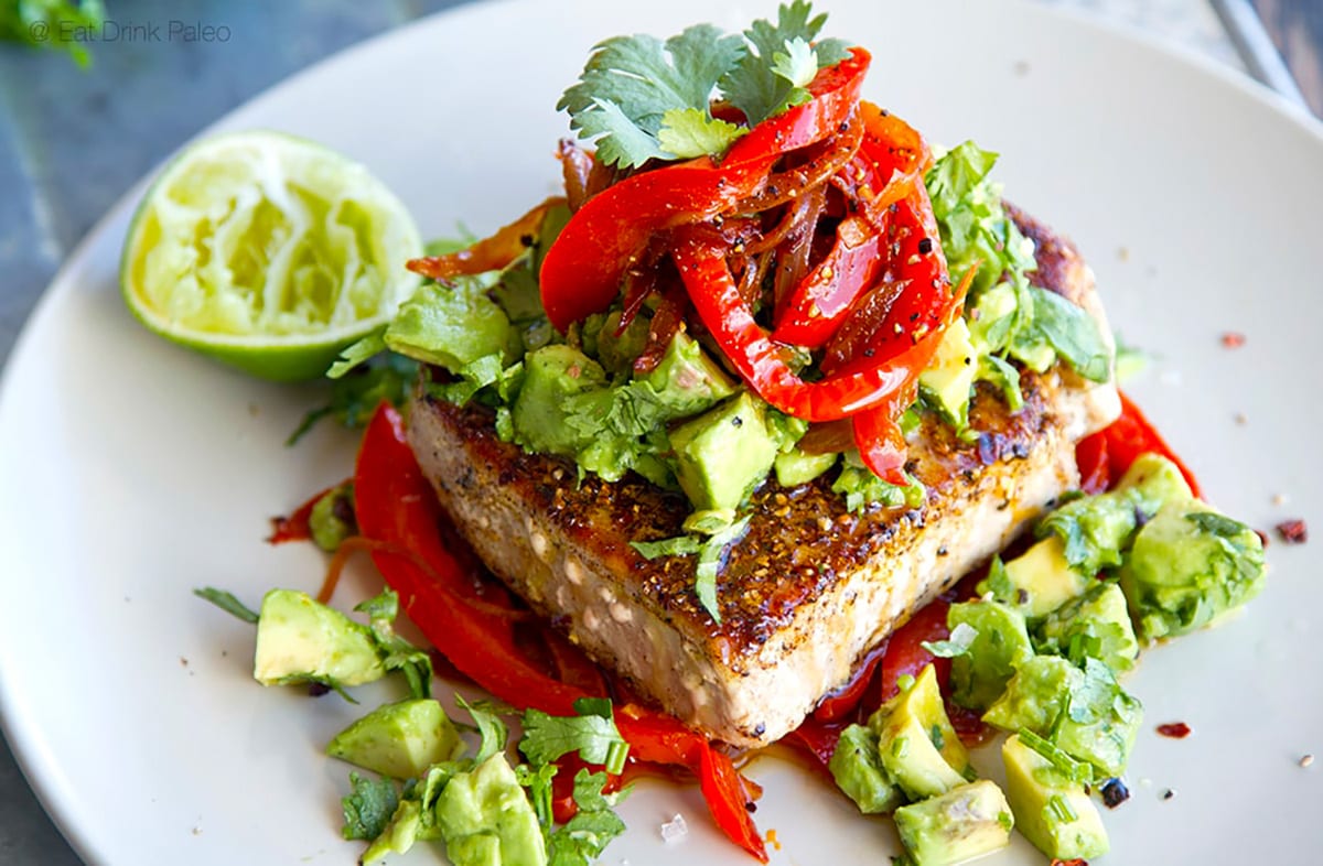 Tuna Steaks With Mexican Spices, Red Peppers & Avocado Salsa