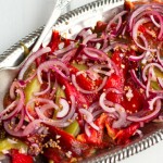 Roasted peppers with pickled onions