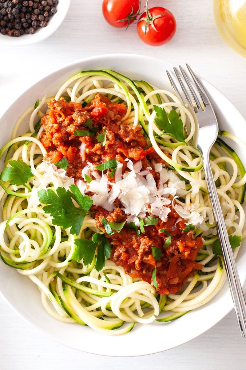 Paleo spaghetti Bolognese with zucchini noodles