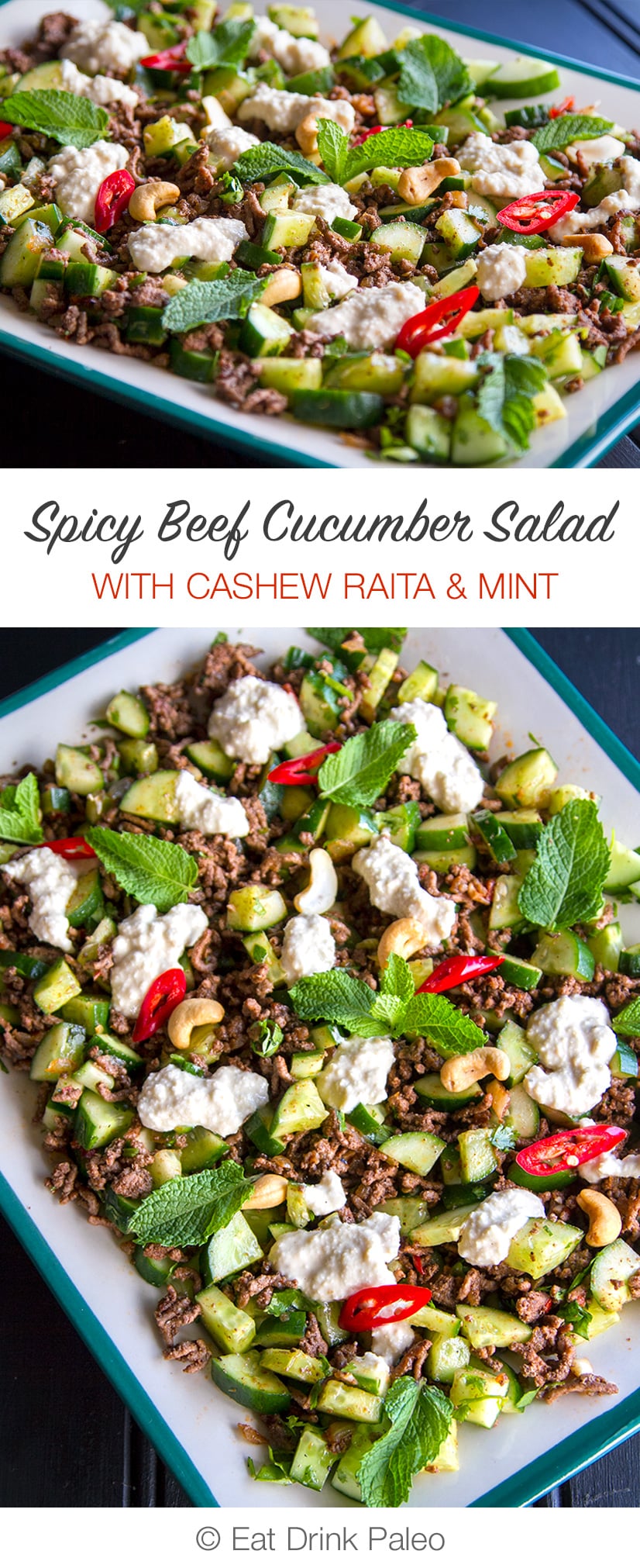 Spicy Beef Salad With Cucumber, Mint & Cashew Raita