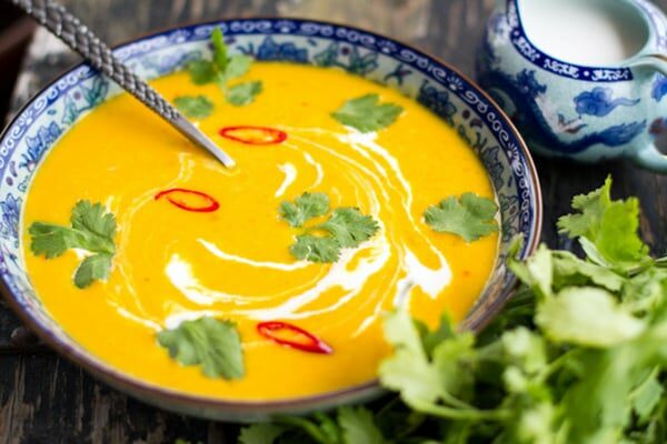 Thai spicy pumpkin coconut soup