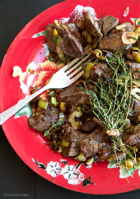 Best Paleo Liver Recipe Ever - Fried Chicken Livers With Thyme, Garlic & Balsamic Leeks