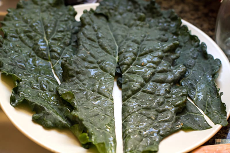 Kale leaves for making a roll