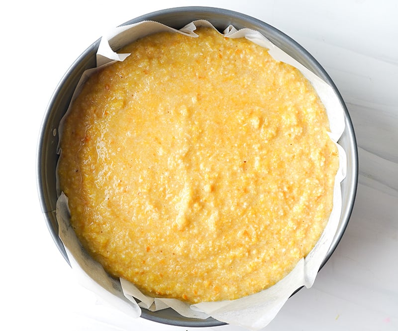 How to make whole orange cake - batter in a pan