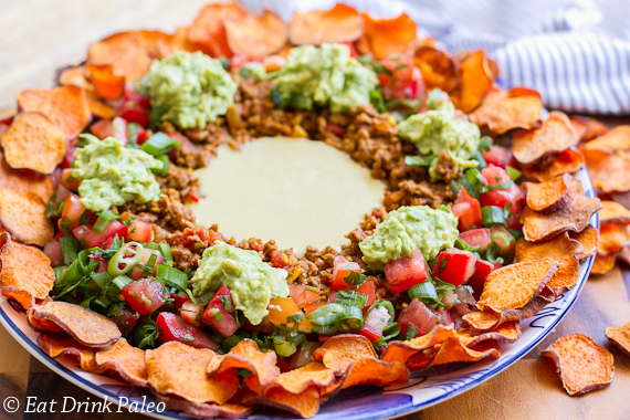 Paleo nachos with sweet potato chips