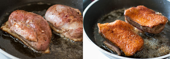 Pan frying the duck