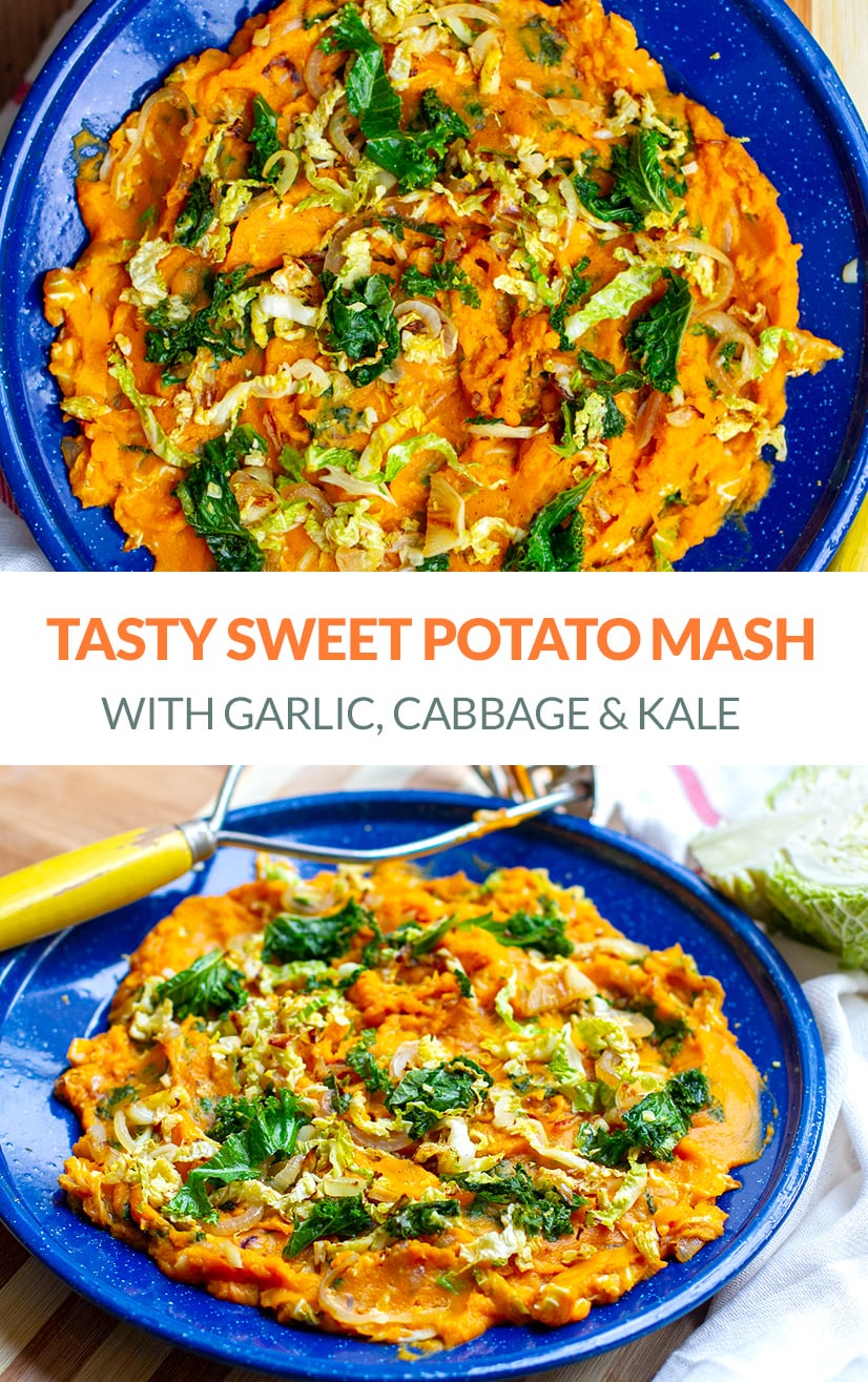 Paleo Sweet Potato Mash With Cabbage, Kale & Garlic