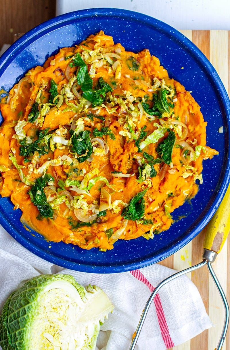 Healthy Sweet Potato Mash With Kale & Garlic