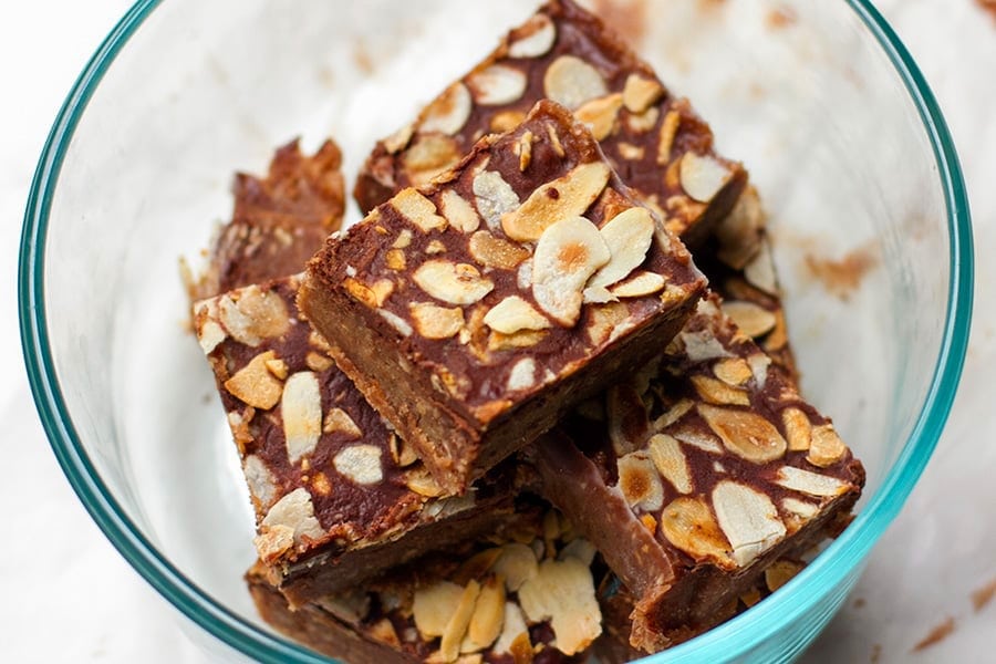 No Bake Homemade Caramel Fudge With Chocolate & Almonds 