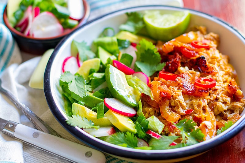 Mexican Eggs Scrambled With Onions, Peppers & Chipotle