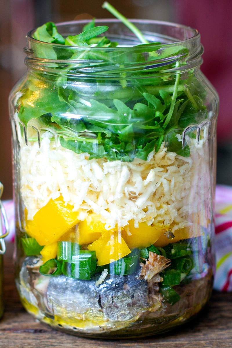 Sardines & Celeriac Salad In A Jar With Avocado Dressing