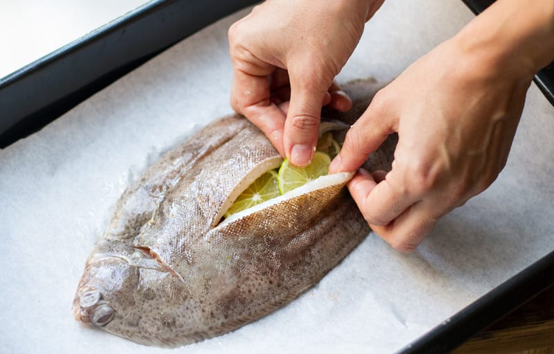 Lemon sole stuffed with lime