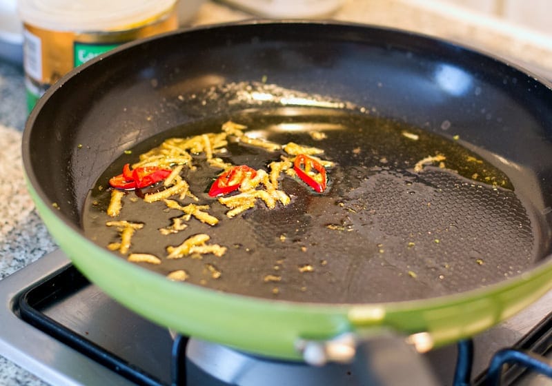 ginger chili butter sauce in a pan