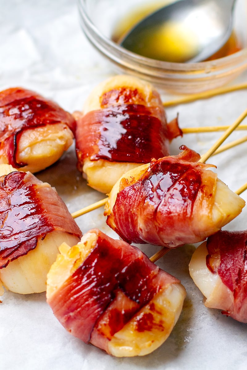 Bacon Wrapped Scallops With Lime & Maple Glaze