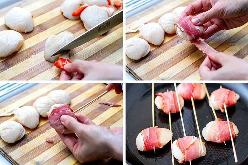 How to prepare scallop skewers with bacon