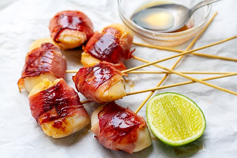 Prosciutto Wrapped Scallops With Lime & Maple Glaze