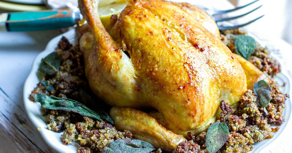 Roast Chicken With Bacon Sage Stuffing