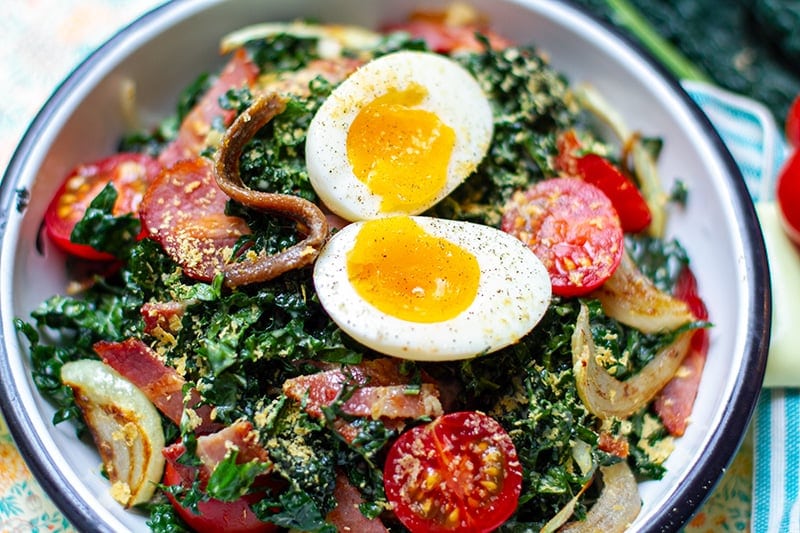 Paleo Caesar Salad With Kale & Eggs