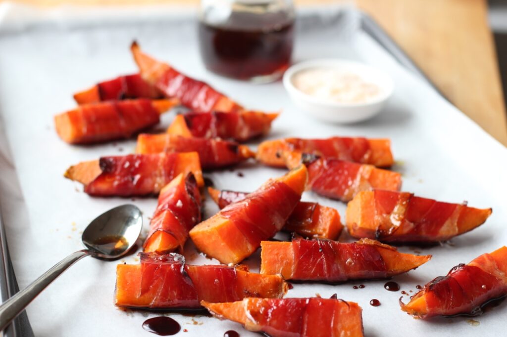 Prosciutto Wrapped Sweet Potatoes by Downshiftology
