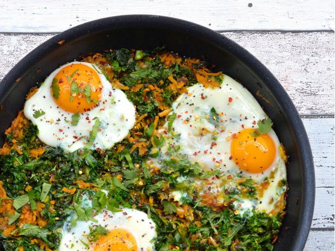 Sweet Potato and Kale Rosti with Baked Eggs by Paleo with Mrs P