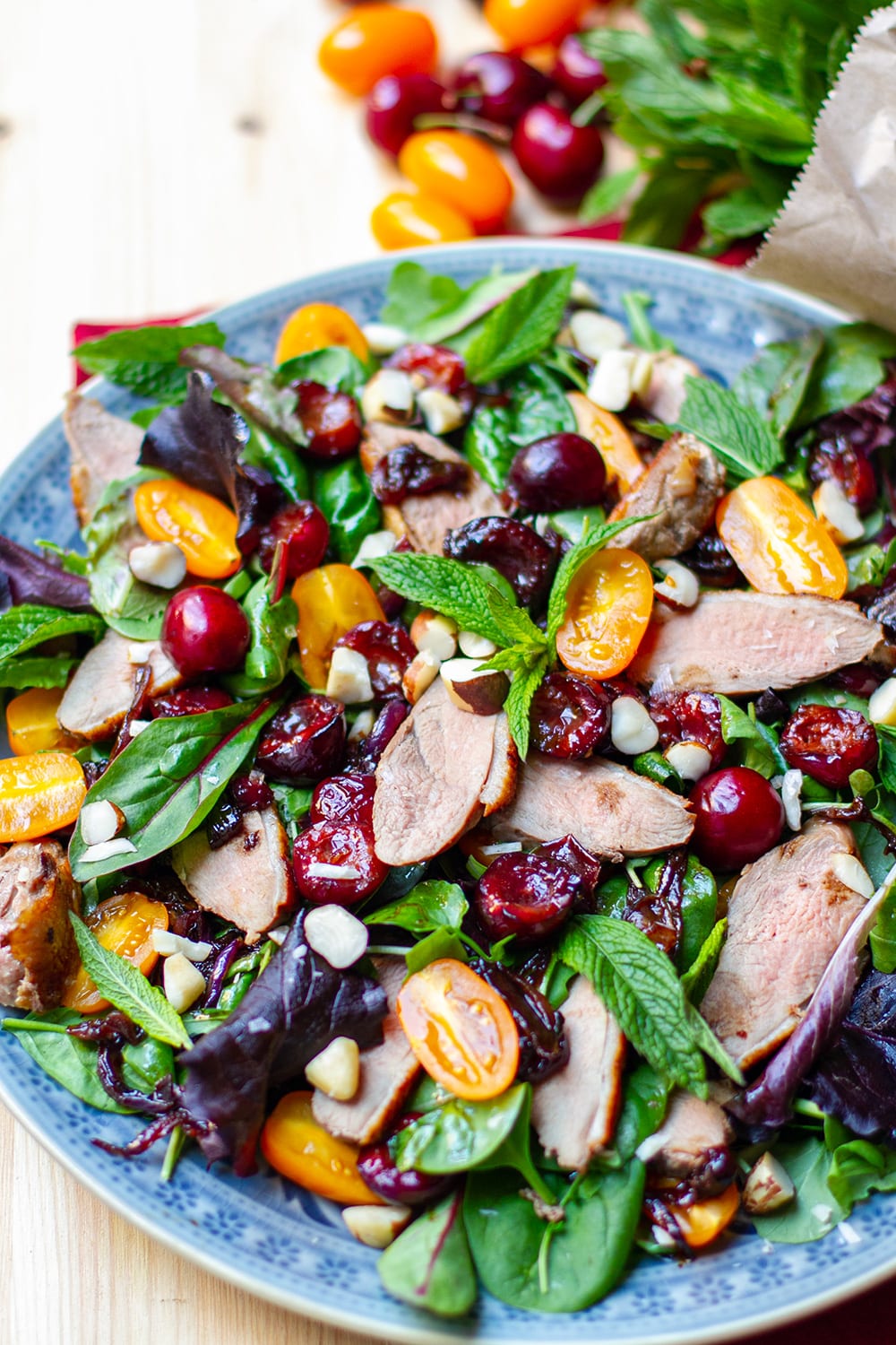 Duck Salad Recipe With Balsamic Cherries Onions & Mint