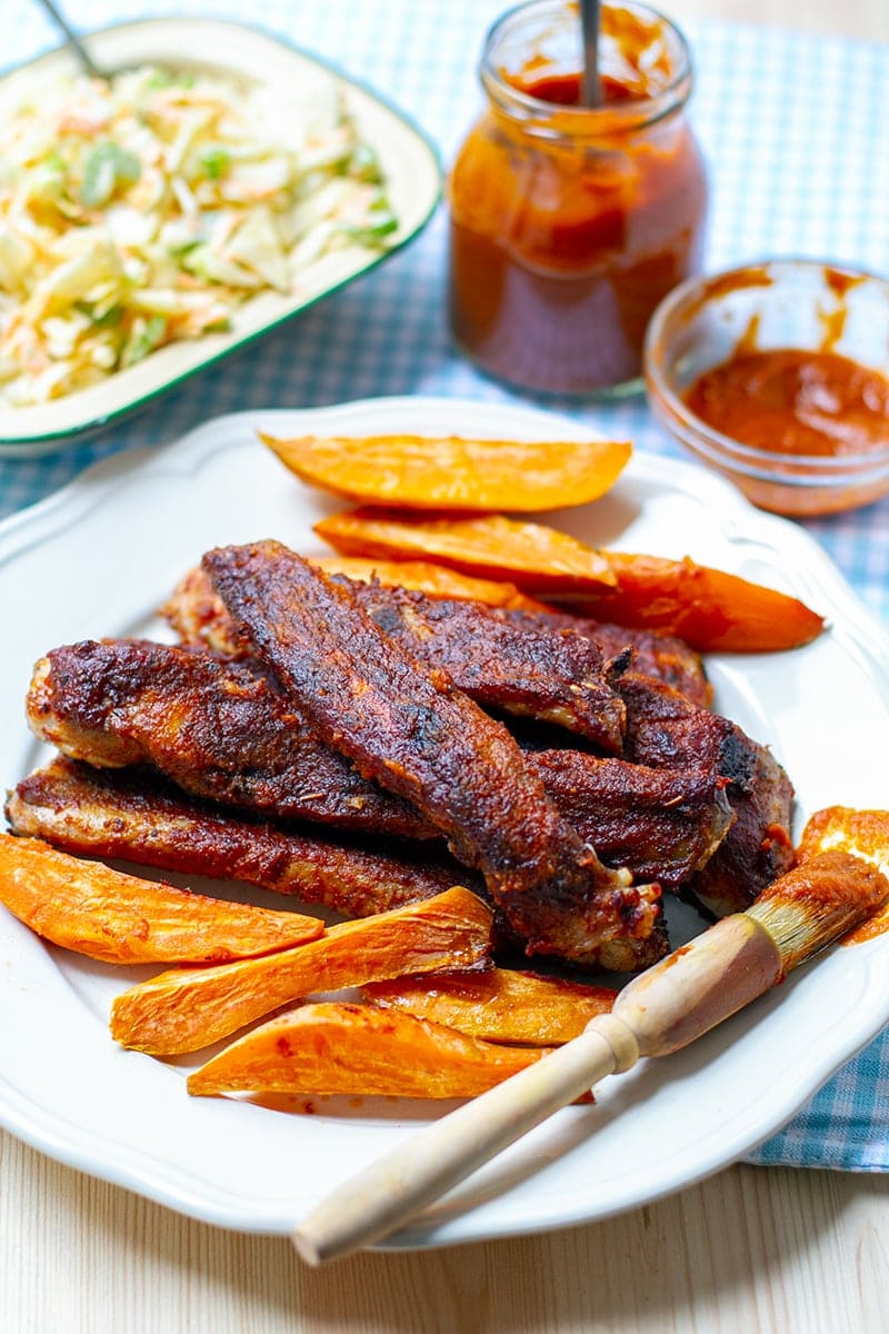 Oven Roasted Pork Ribs With Barbecue Sauce Glaze.