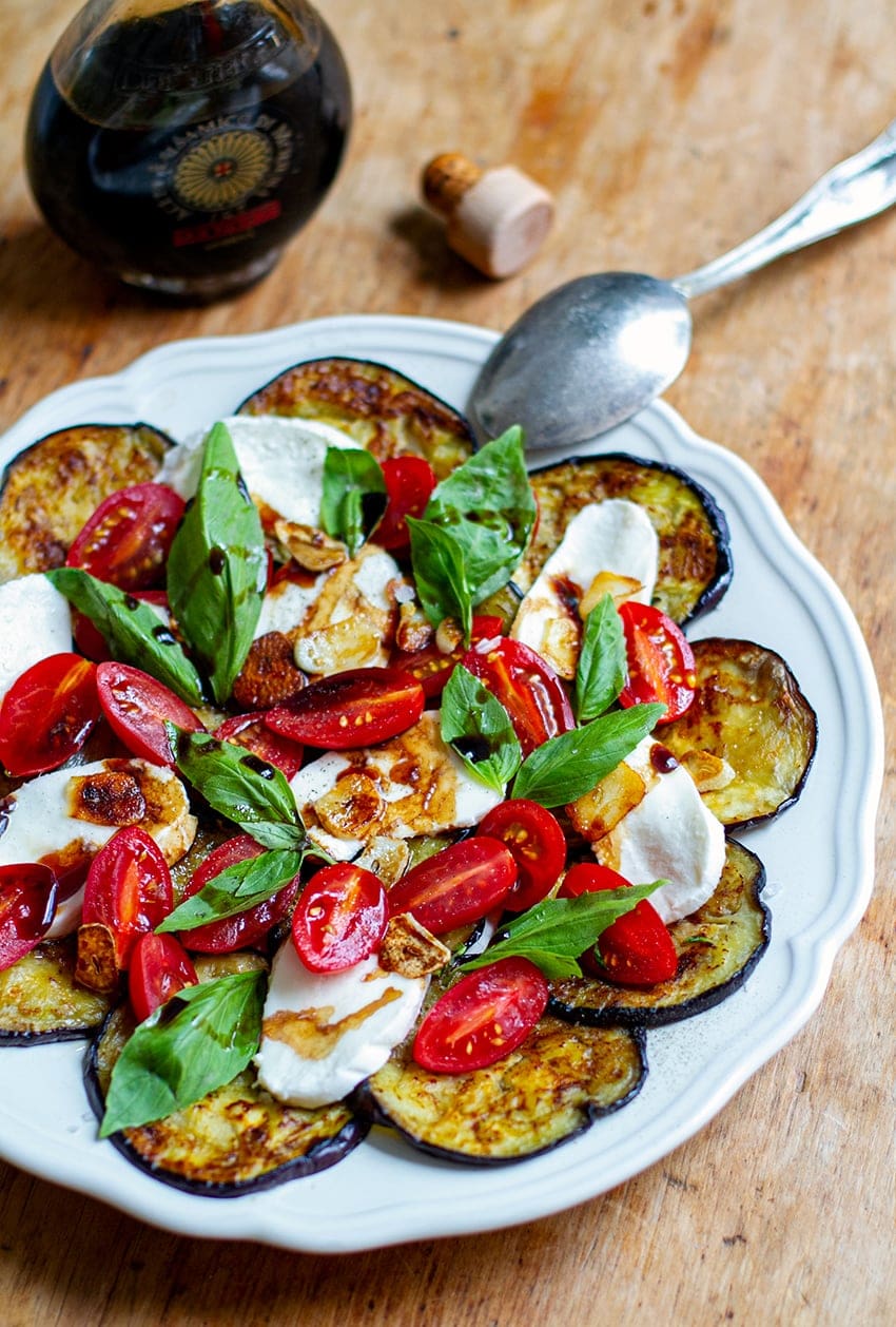 Aubergine Caprese Salad With Tomatoes & Mozzarella