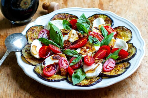 Eggplant Caprese Salad With Tomato & Mozzarella