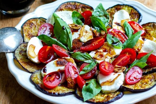 Eggplant Caprese Salad With Balsamic & Crispy Salad