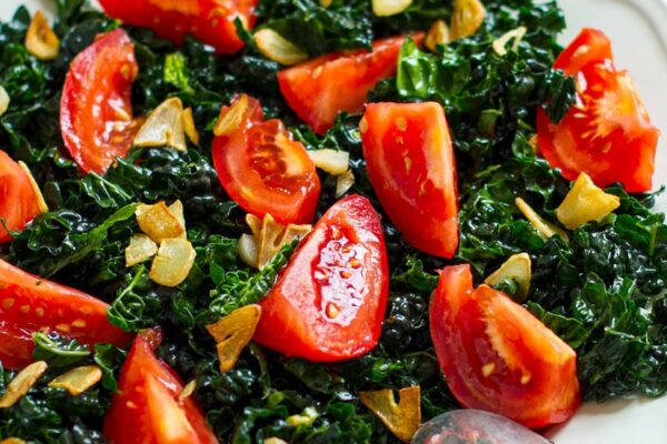 Simple Cavolo Nero (Tuscan Cabbage) With Fried Garlic Oil & Tomatoes