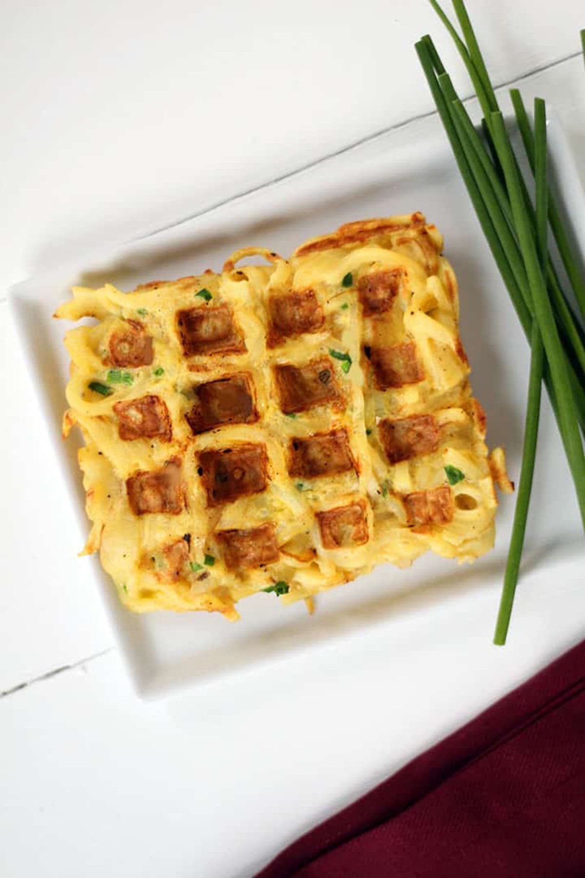 Savory Parsnip Noodle Chive Waffles