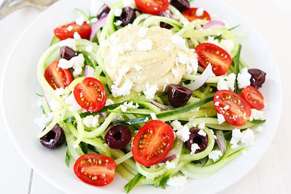 Spiralized Greek cucumber salad