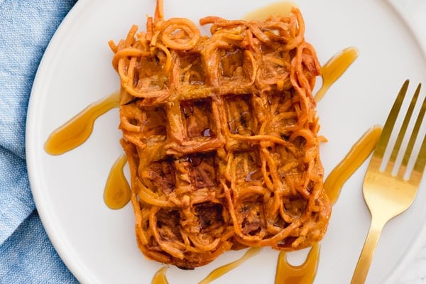 Spiralized sweet potato waffles